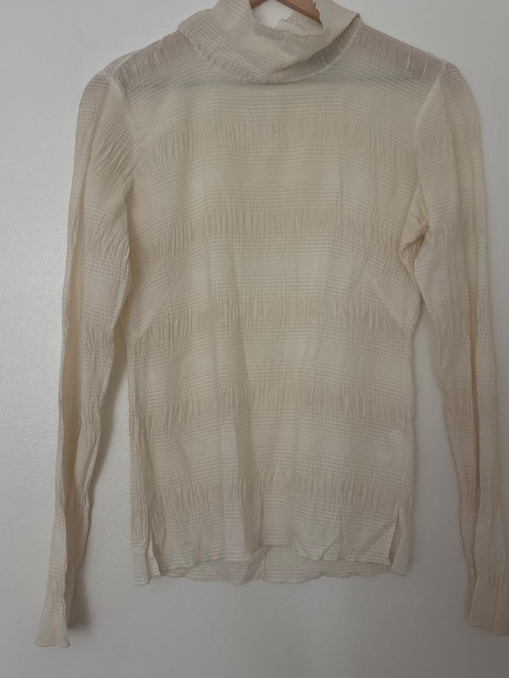 Rachel Comey Cream Textured Women’s Silk Turtleneck with Button Detail